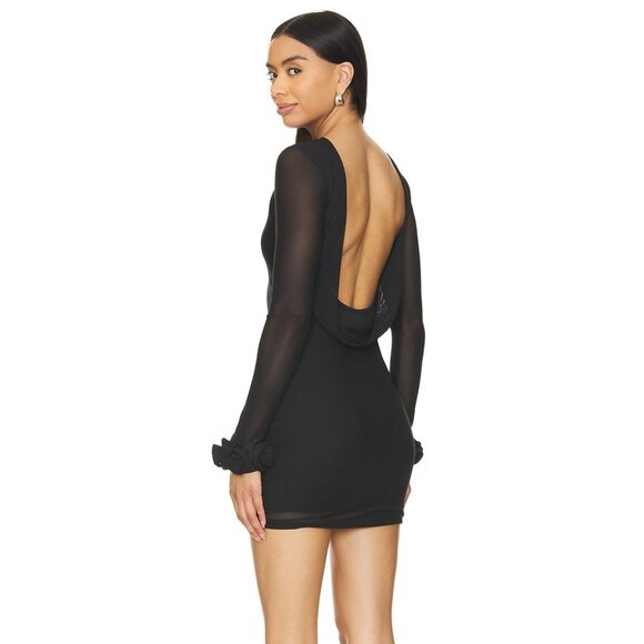 New AFRM Shani Dress long sleeve mesh sheer mini backless - Picture 5 of 15